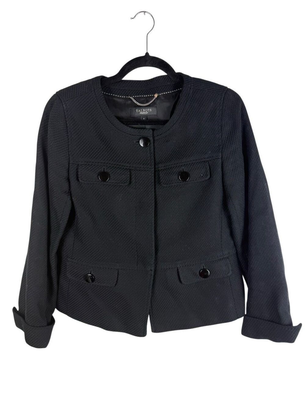 Talbots black tweed suit jacket- size 4